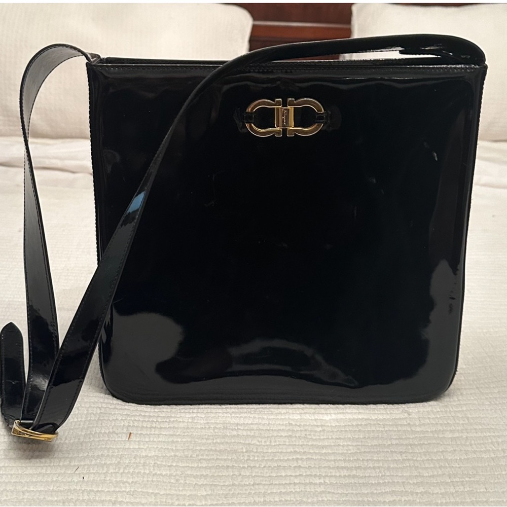 Salvatore Ferragamo black patent purse.